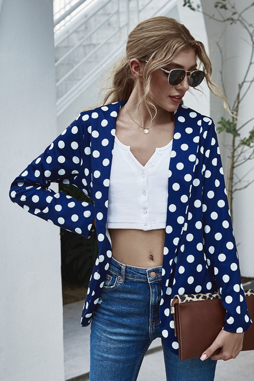 Blazer mit langen Ärmeln und Polka Dot-Muster