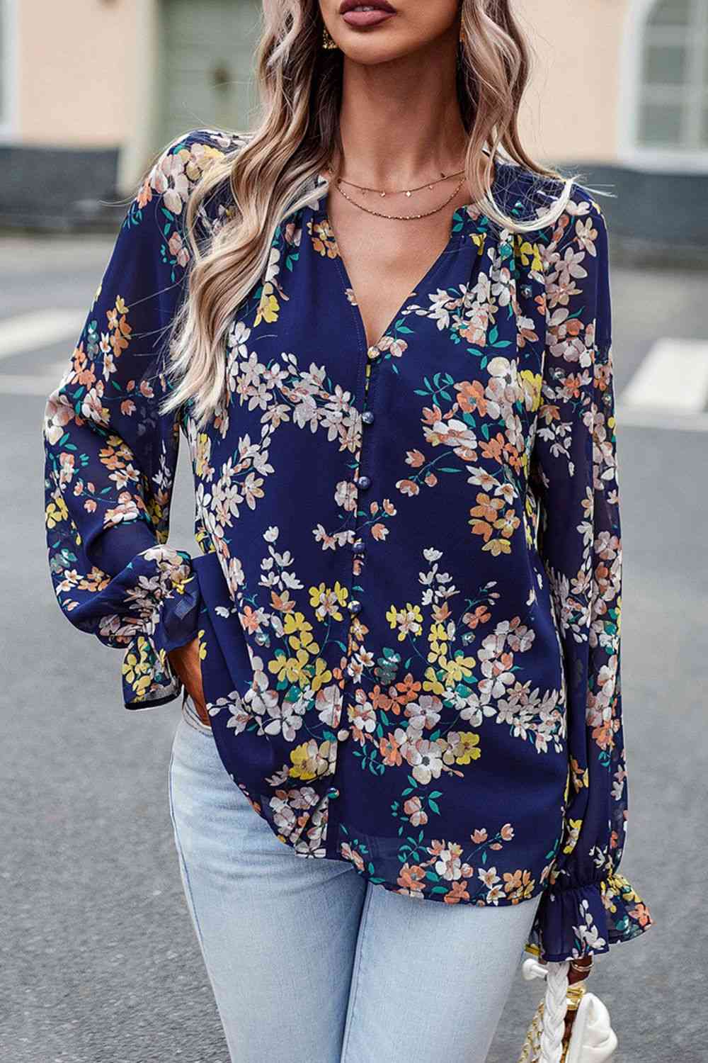 Bluse mit Volantärmeln und Blumendruck