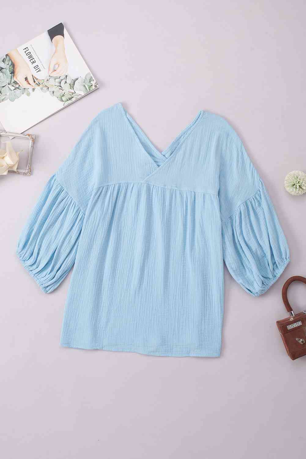 Dropped Shoulder V-Neck Blouse