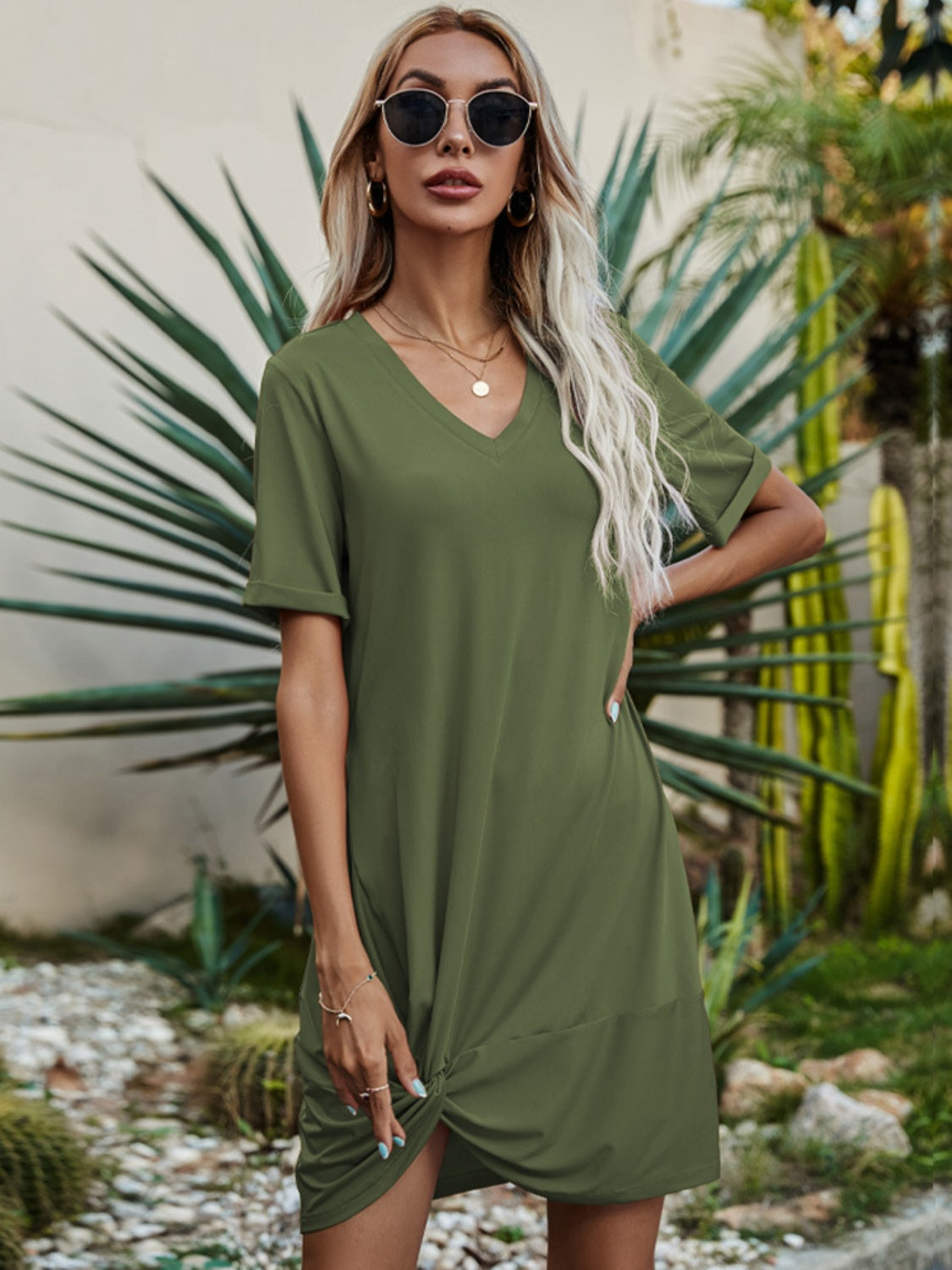 V-Neck Short Sleeve Mini Dress