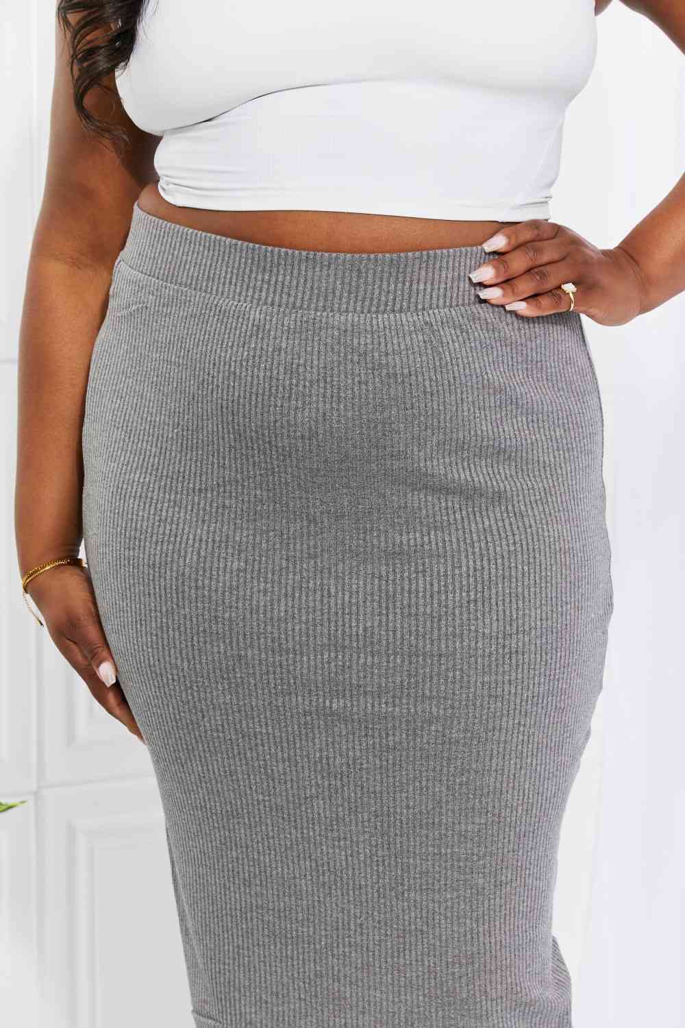 Zenana Full Size Effortless Class Ribbed Midi Skirt