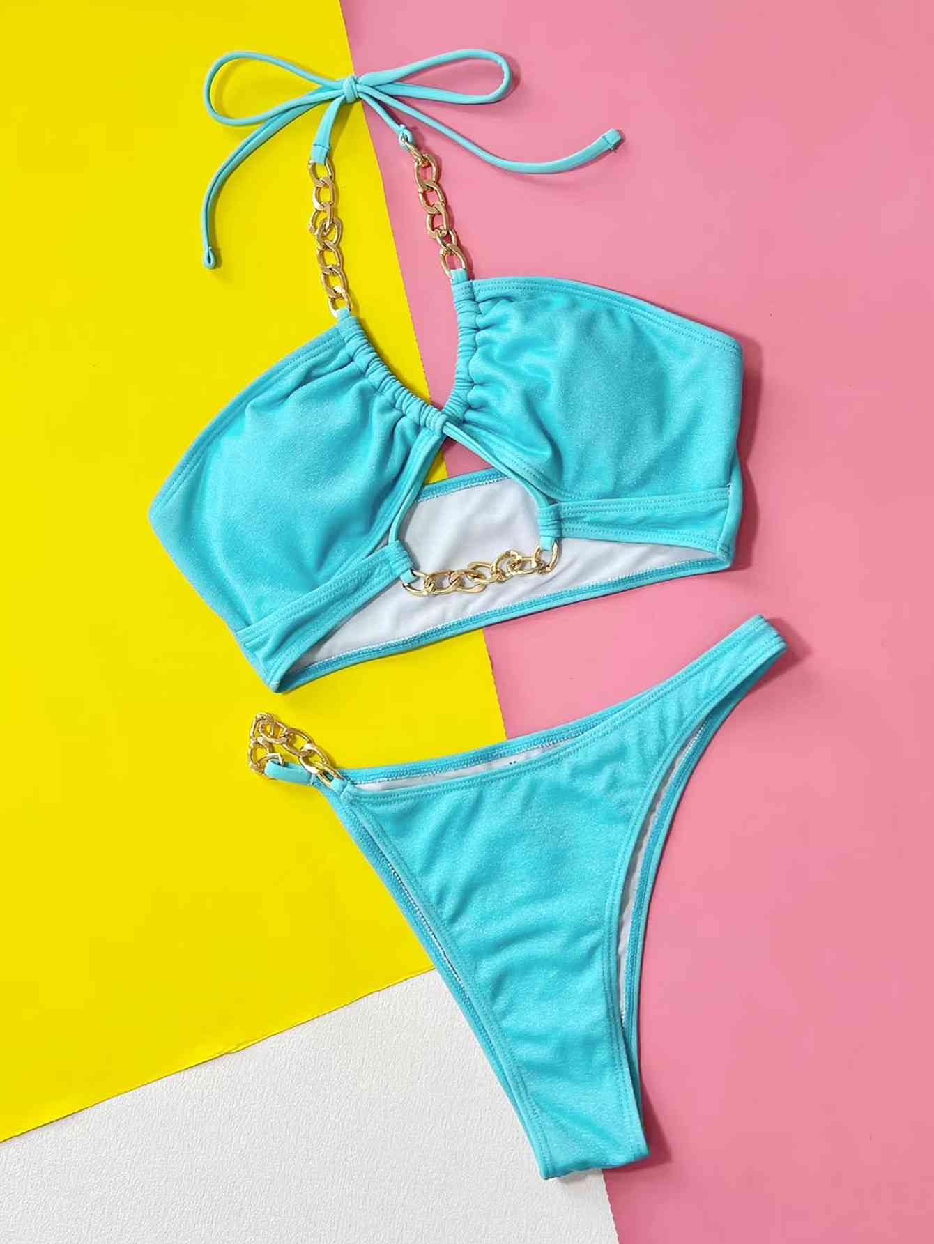 Zweiteiliges Neckholder-Bikini-Set mit Kettendetail