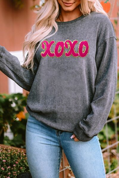 XOXO Sweatshirt mit Rundhalsausschnitt und überschnittenen Schultern und Pailletten