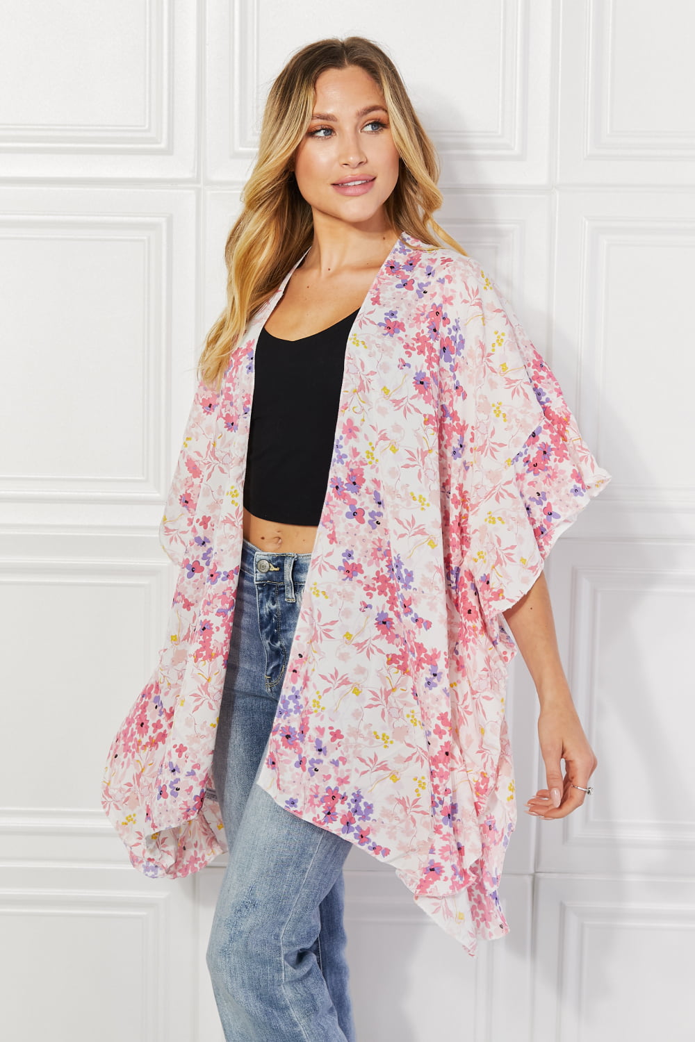 Justin Taylor Fields of Poppy Floral Kimono in Pink