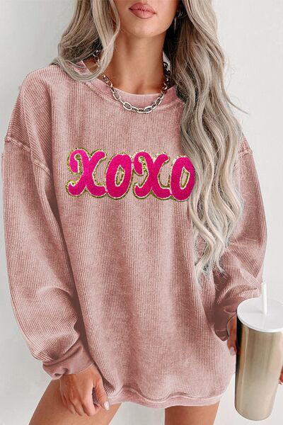 XOXO Sweatshirt mit Rundhalsausschnitt und überschnittenen Schultern und Pailletten