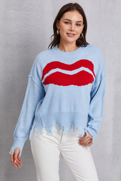 Lip Fringe Round Neck Sweater