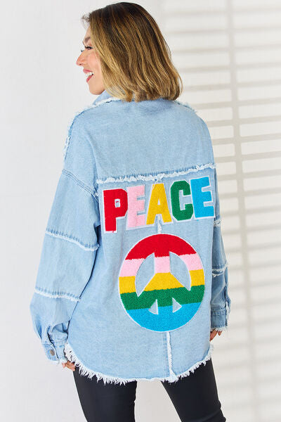 PEACE Top denim con hombros caídos y bajo sin rematar