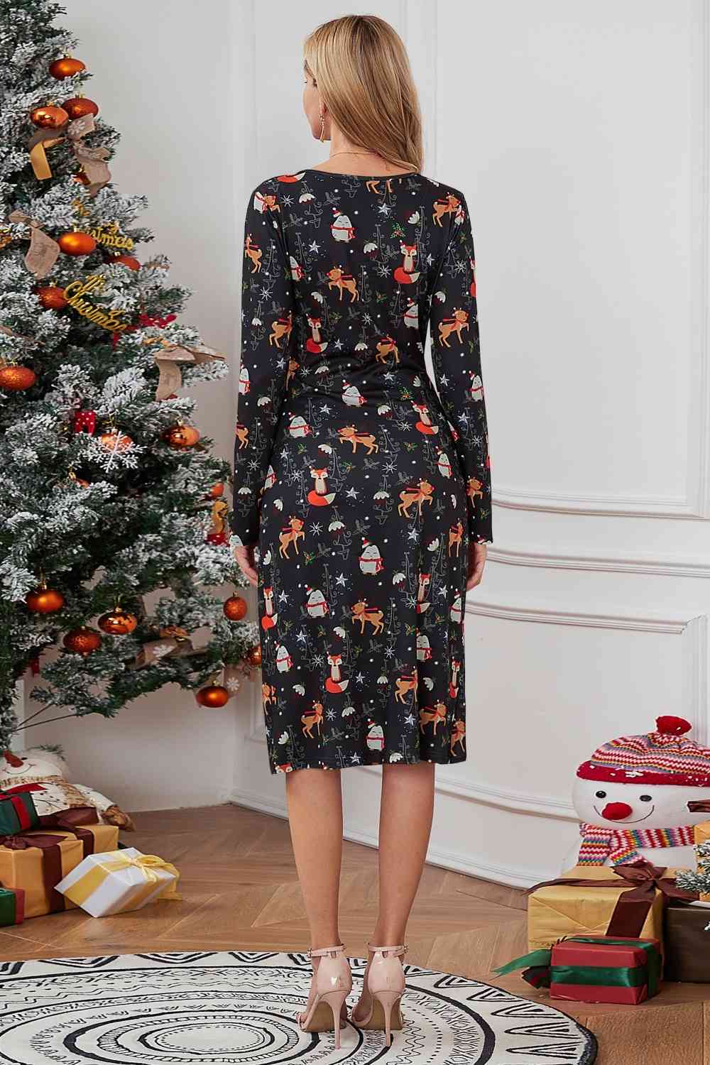 Langärmliges Kleid mit Weihnachtselement-Print