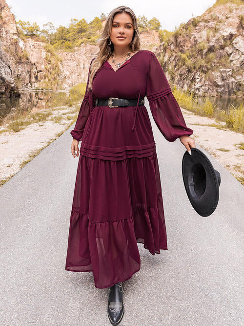 Plus Size Kleid mit Ballonärmeln und Bindeband am Hals