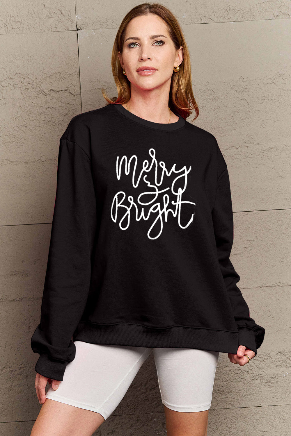 Simply Love – Sweatshirt mit Aufdruck „MERRY AND BRIGHT“ in voller Größe