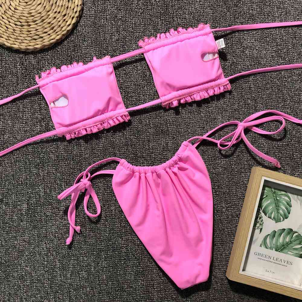 Gerafftes Bikini-Set mit Rüschenbesatz