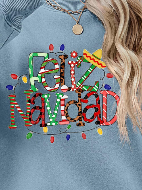 FELIZ NAVIDAD Round Neck Drop Shoulder Sweatshirt