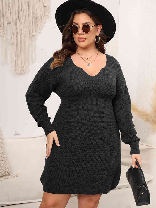 Plus Size Strick-Minikleid mit überschnittenen Schultern und langen Ärmeln