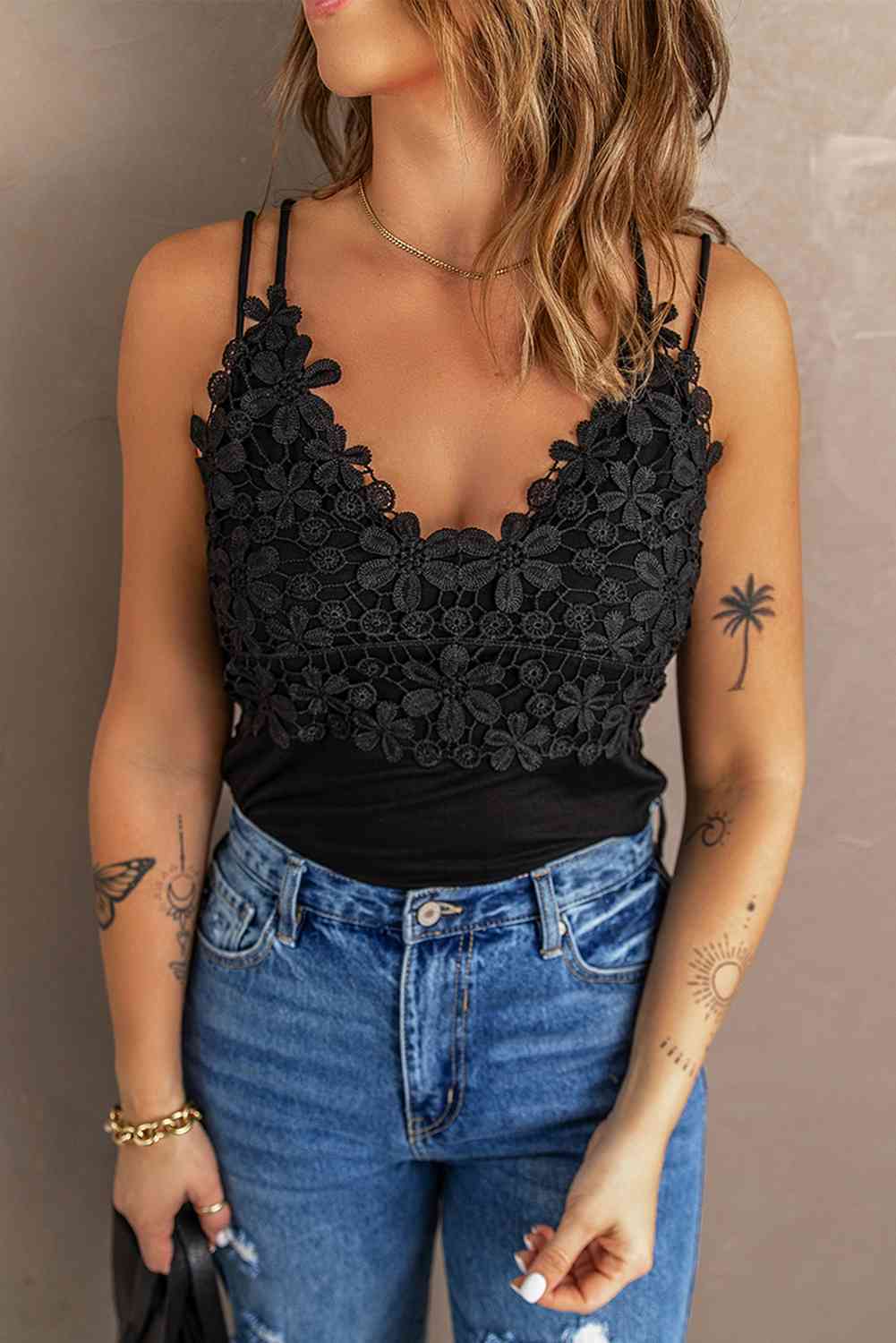 Camisole-Top aus Spitze mit doppelten Spaghettiträgern