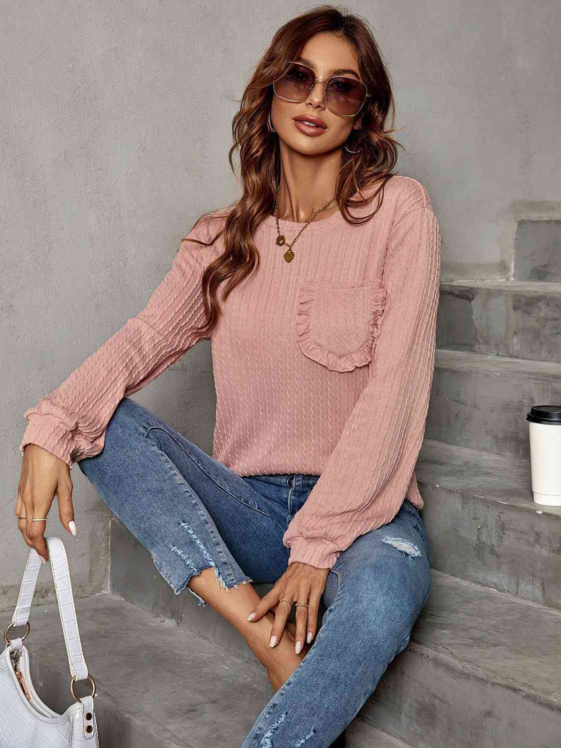 Frill Trim Long Sleeve Blouse