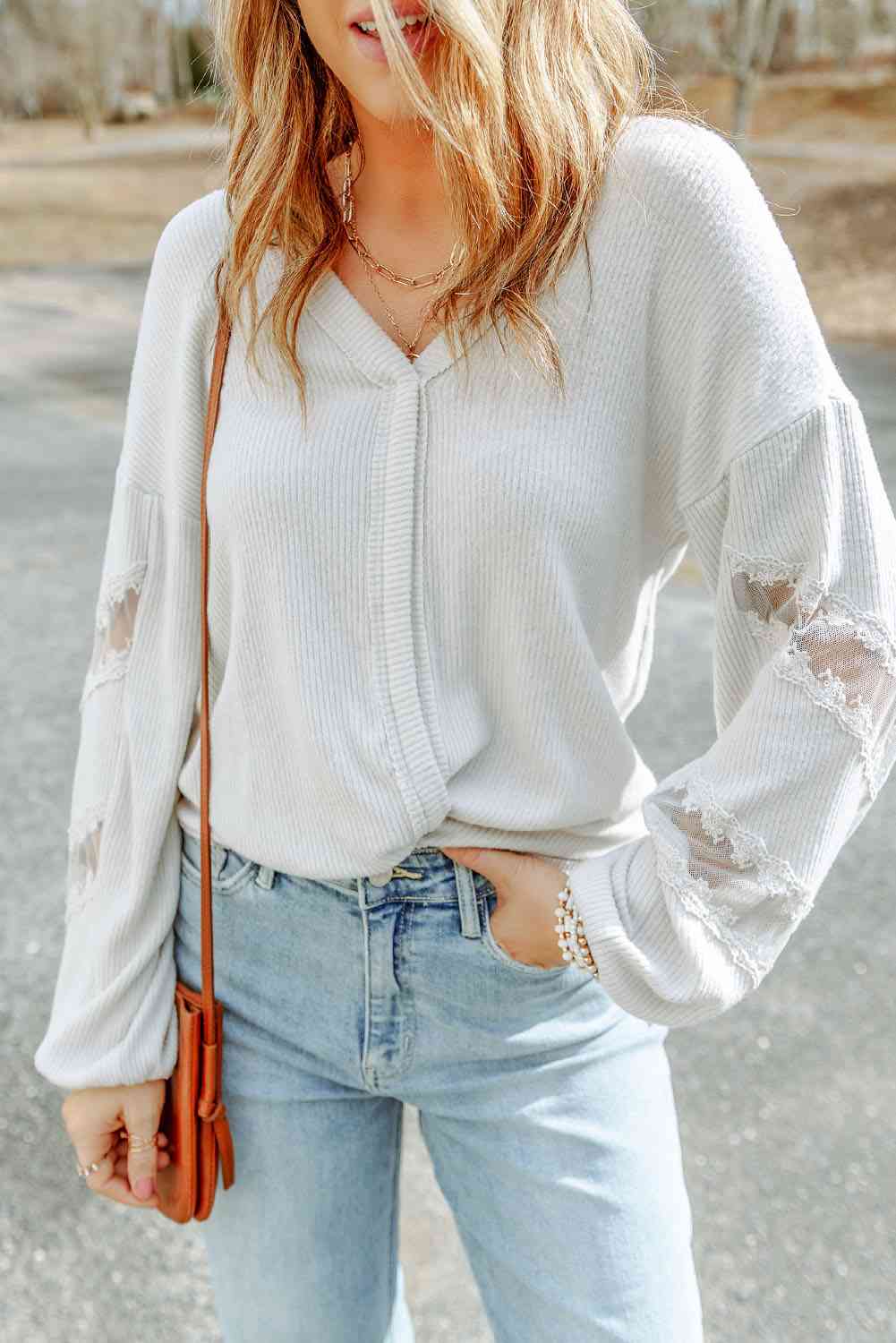 V-Neck Dropped Shoulder Blouse