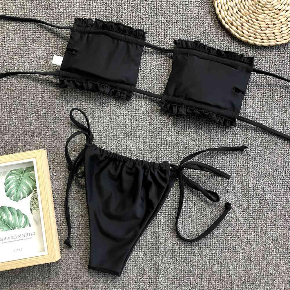 Gerafftes Bikini-Set mit Rüschenbesatz