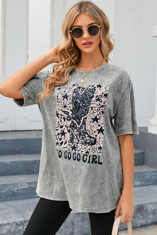 GO GO GO GIRL Round Neck Short Sleeve T-Shirt