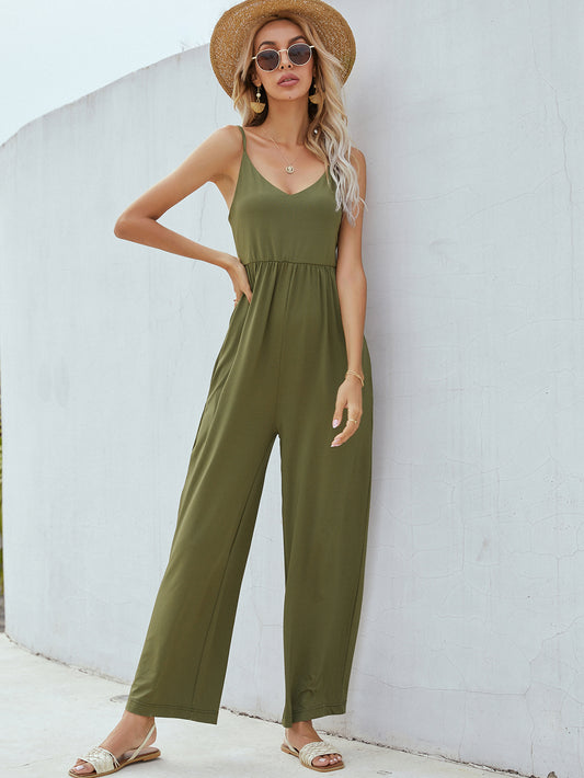 Verstellbarer Jumpsuit mit Spaghettiträgern und Taschen