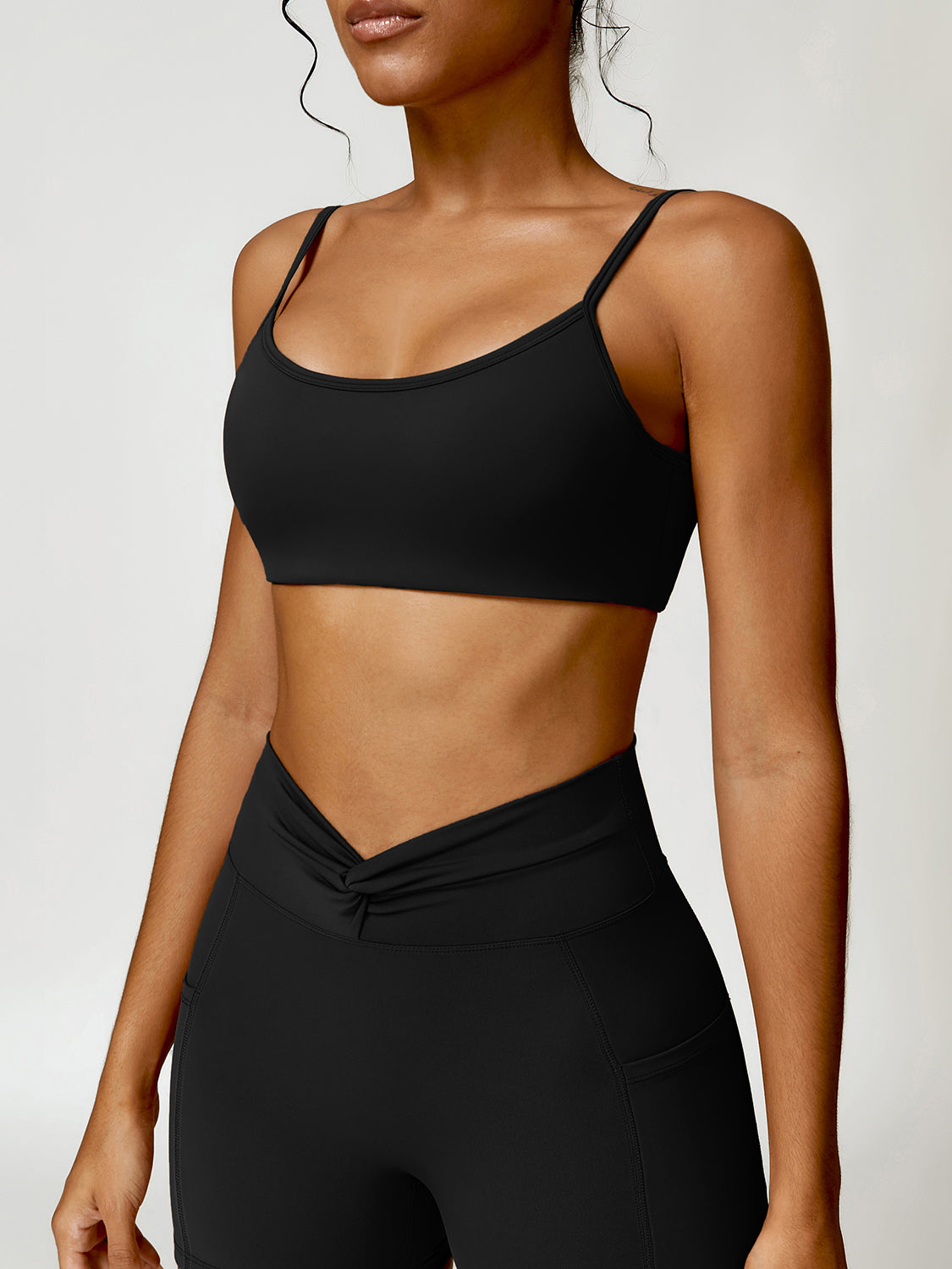 Twist Back Backless Spaghetti Strap Active Bra