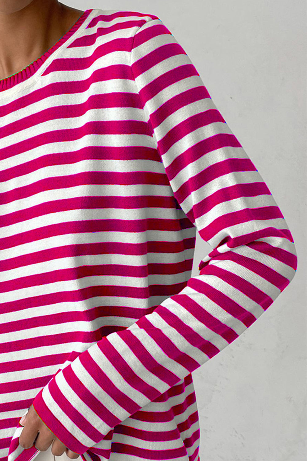 Striped Round Neck Long Sleeve Sweater