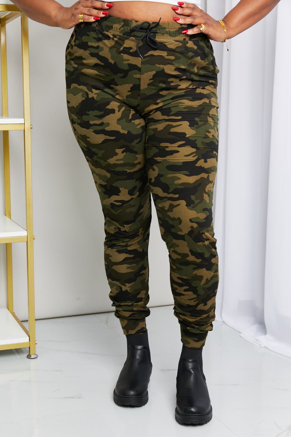 Leggings Depot Full Size Camouflage Drawstring Waist Joggers