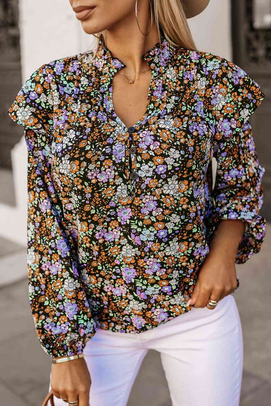 Bluse mit Blumenmuster und Reverskragen