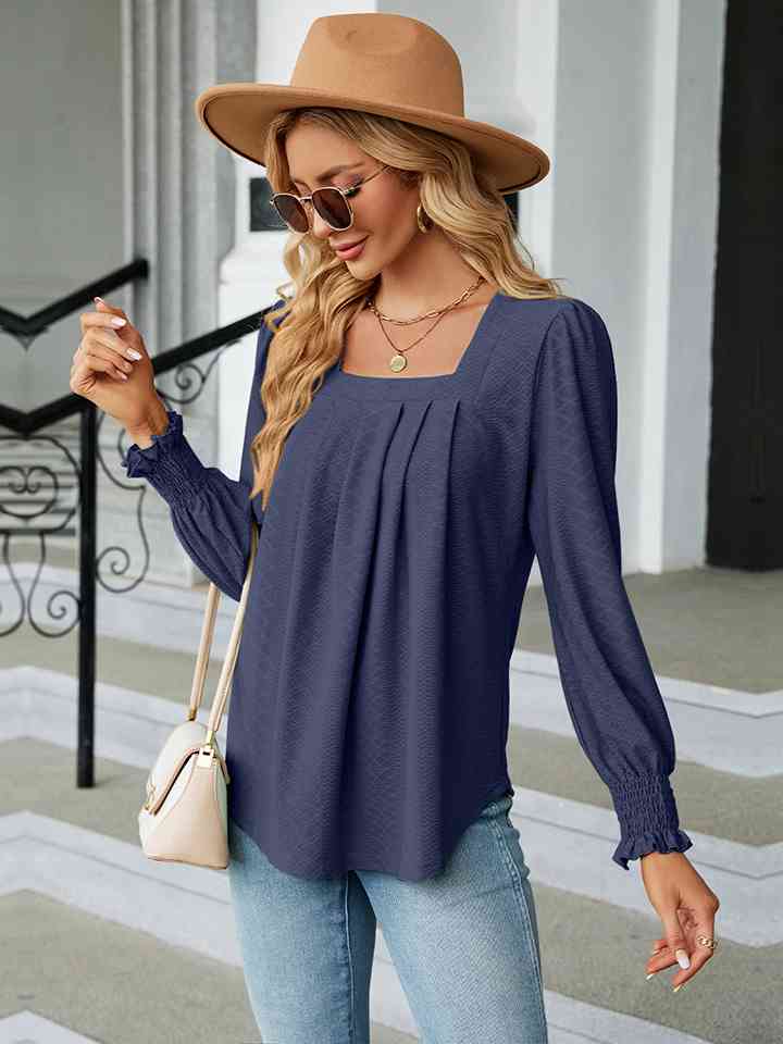 Bluse mit Puffärmeln und eckigem Ausschnitt