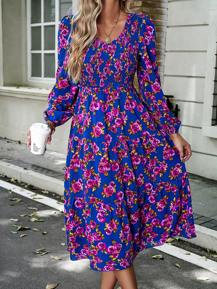 Floral Print Smocked Midi Dress