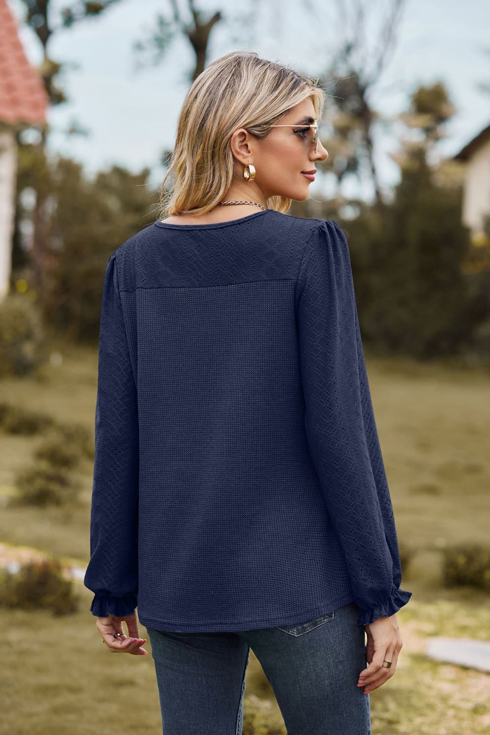 Bluse mit Rundhalsausschnitt und Puffärmeln