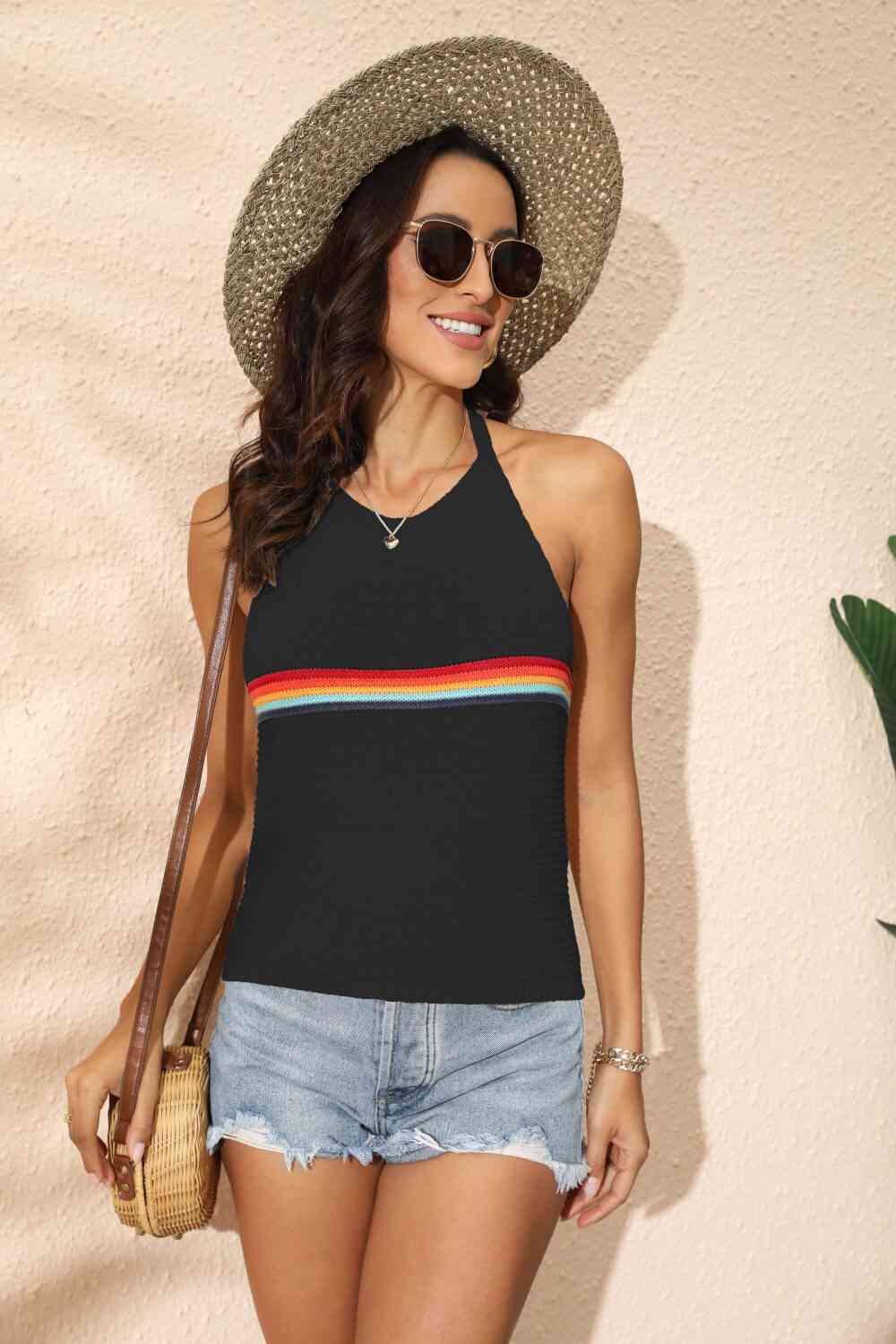 Rainbow Stripe Halter Neck Knit Tank