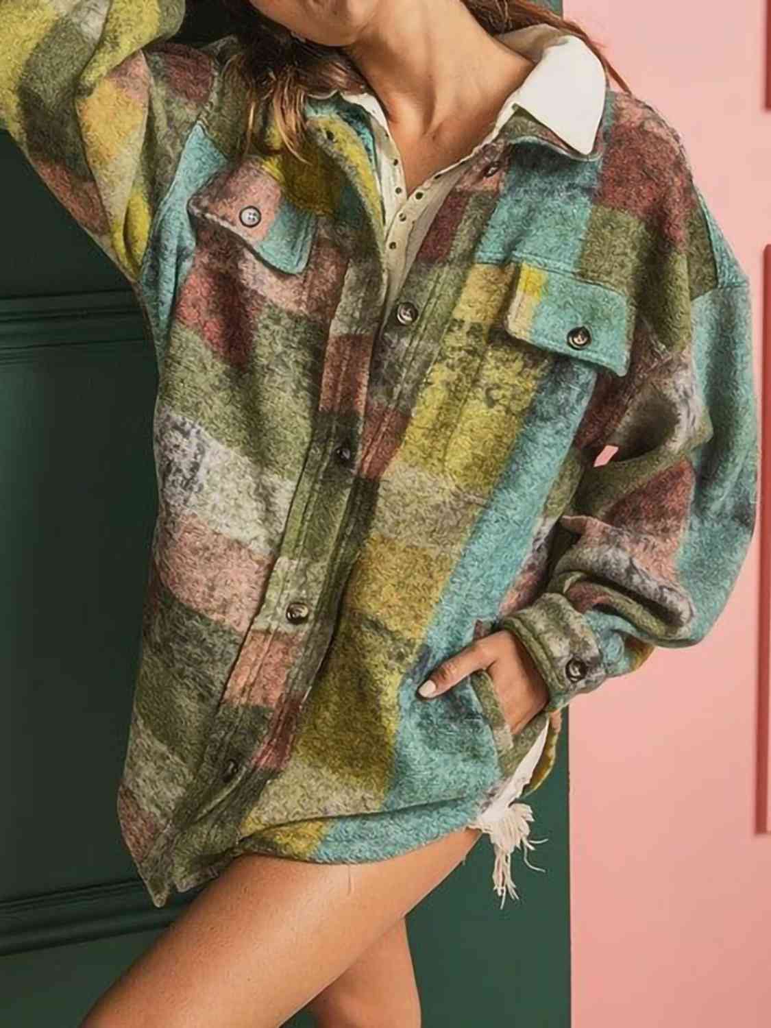 Plaid Dropped Shoulder Jacket