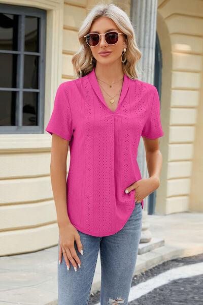 Eyelet Short Sleeve Blouse