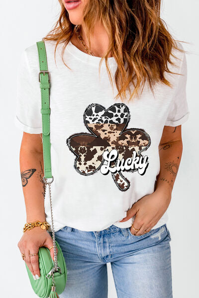 Camiseta con cuello redondo y gráfico LUCKY