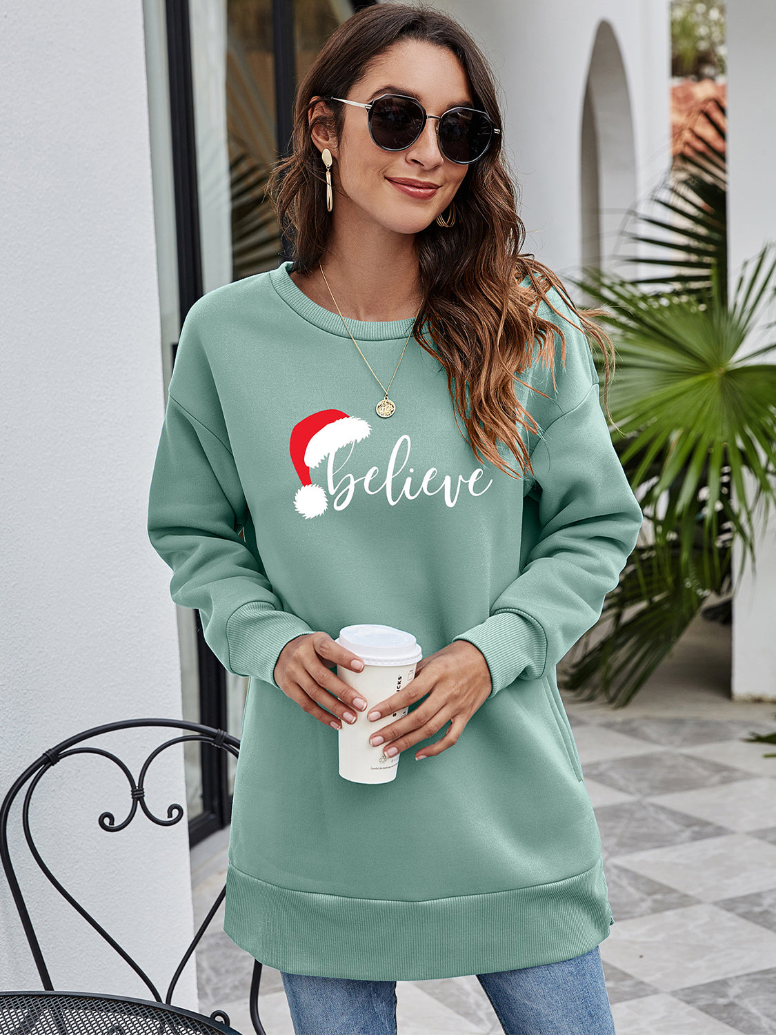 BELIEVE – Tunika-Sweatshirt mit Grafik