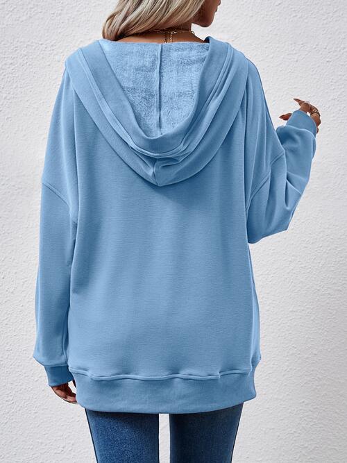 V-Neck Drop Shoulder Long Sleeve Hoodie