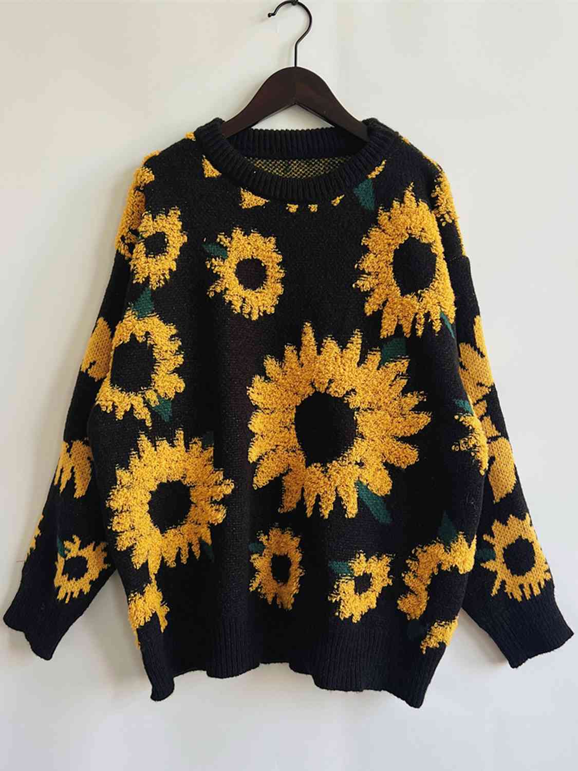 Pullover mit Sonnenblumen-Print und langen Ärmeln