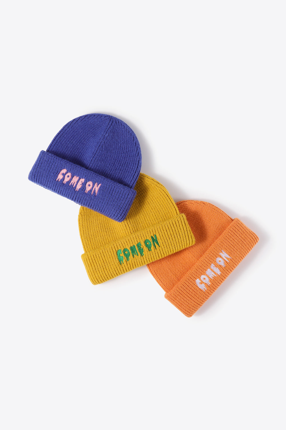 COME ON Embroidered Cuff Knit Beanie