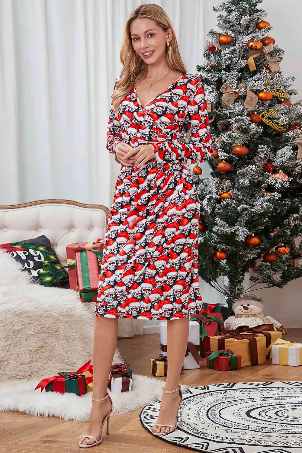 Langärmliges Kleid mit Weihnachtselement-Print