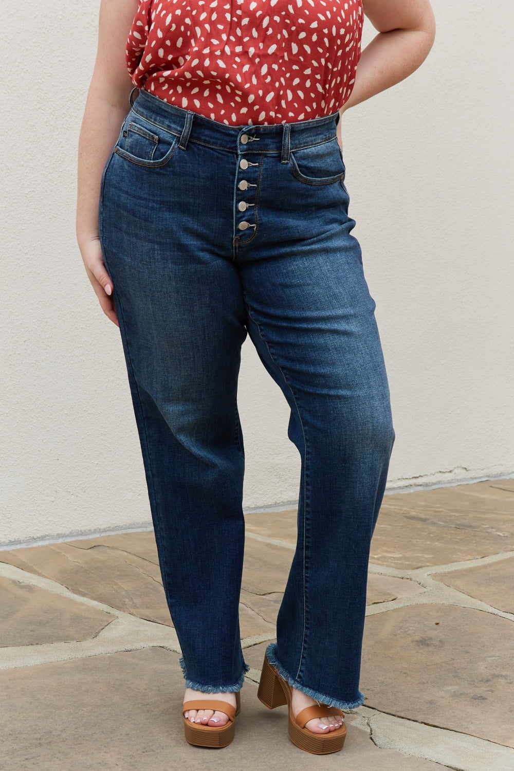 Judy Blue Pauline Full Size High Waisted Button Fly Wide Leg Jeans