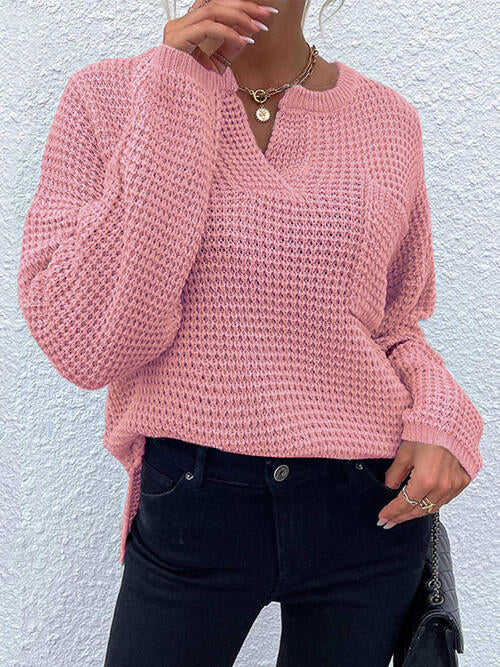 Notched Long Sleeve Sweater