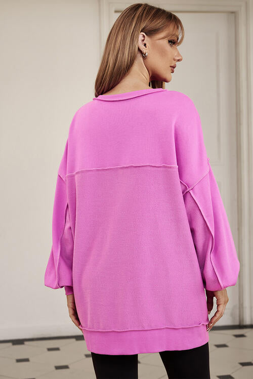 Buttoned Dropped Shoulder Sweatshirt