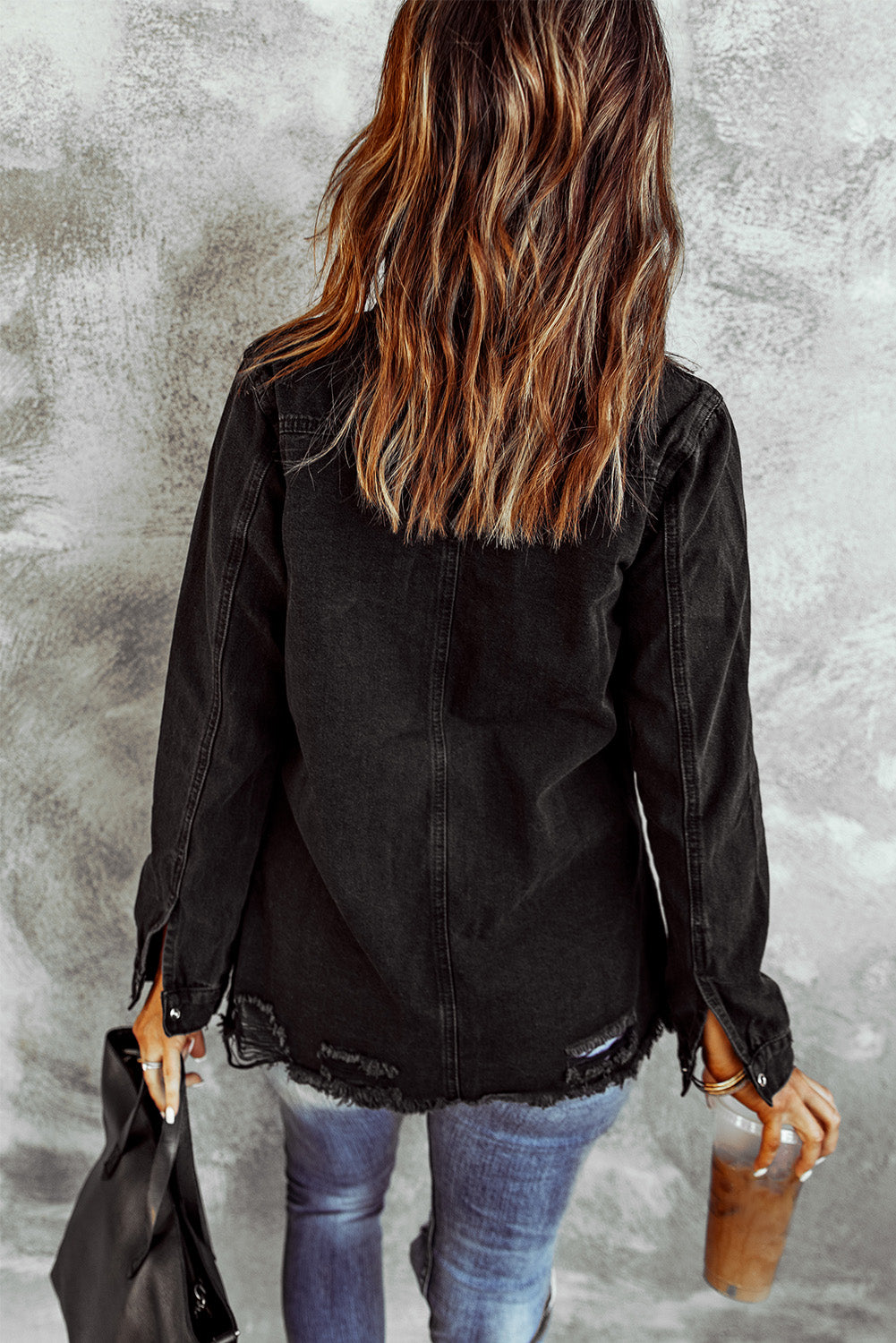 Distressed-Jeansjacke mit Druckknöpfen