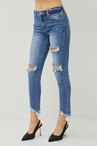 RISEN – Schmale Distressed-Jeans mit ausgefranstem Saum