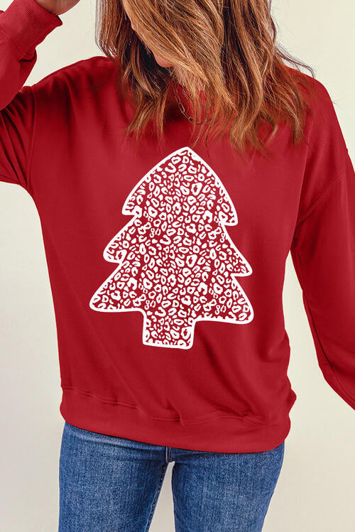 Christmas Tree Graphic Round Neck Sweatshirt