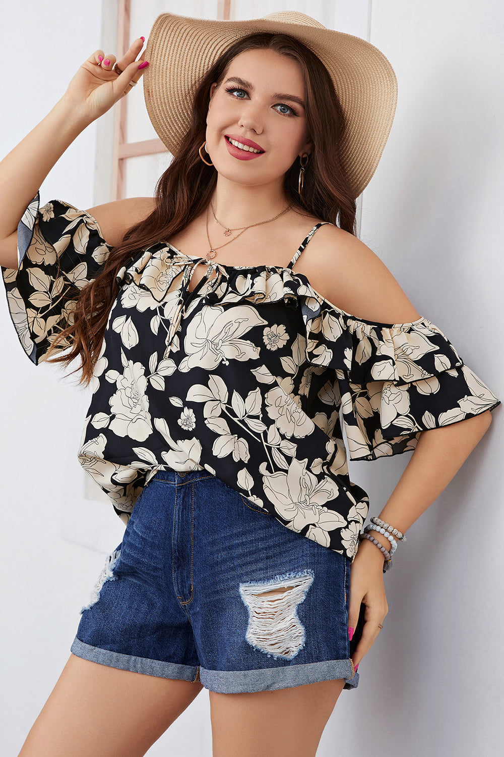 Blusa con tirantes finos florales de talla grande