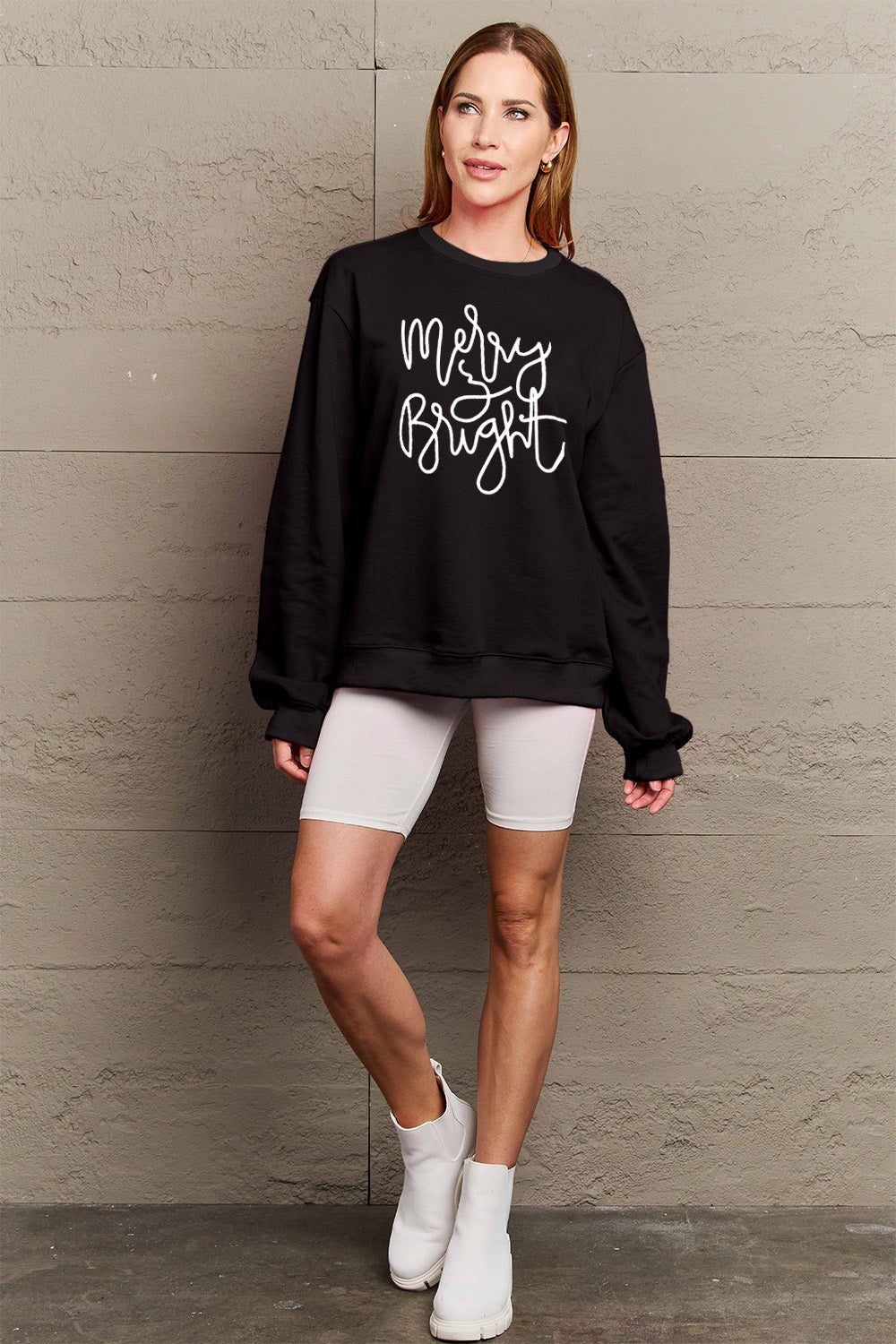 Simply Love – Sweatshirt mit Aufdruck „MERRY AND BRIGHT“ in voller Größe