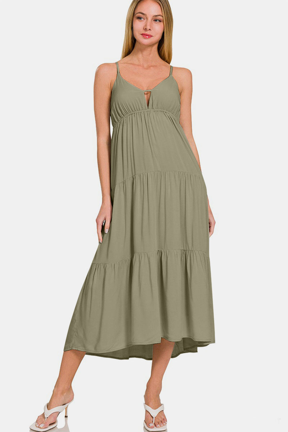 Zenana Woven Tiered Cami Midi Dress