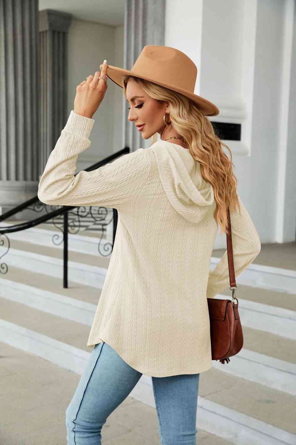 Long Sleeve Hooded Blouse