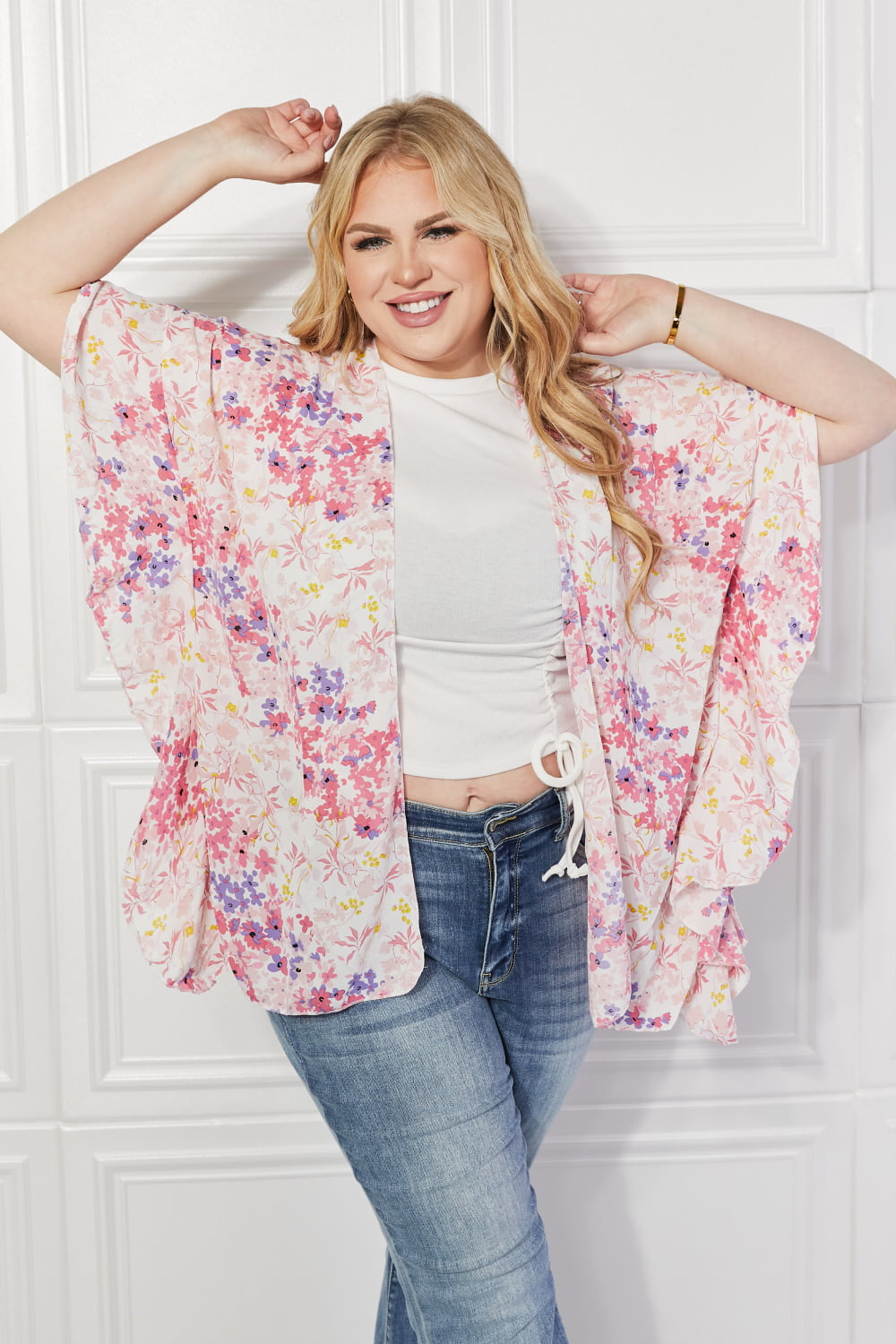 Justin Taylor Fields of Poppy Floral Kimono in Pink